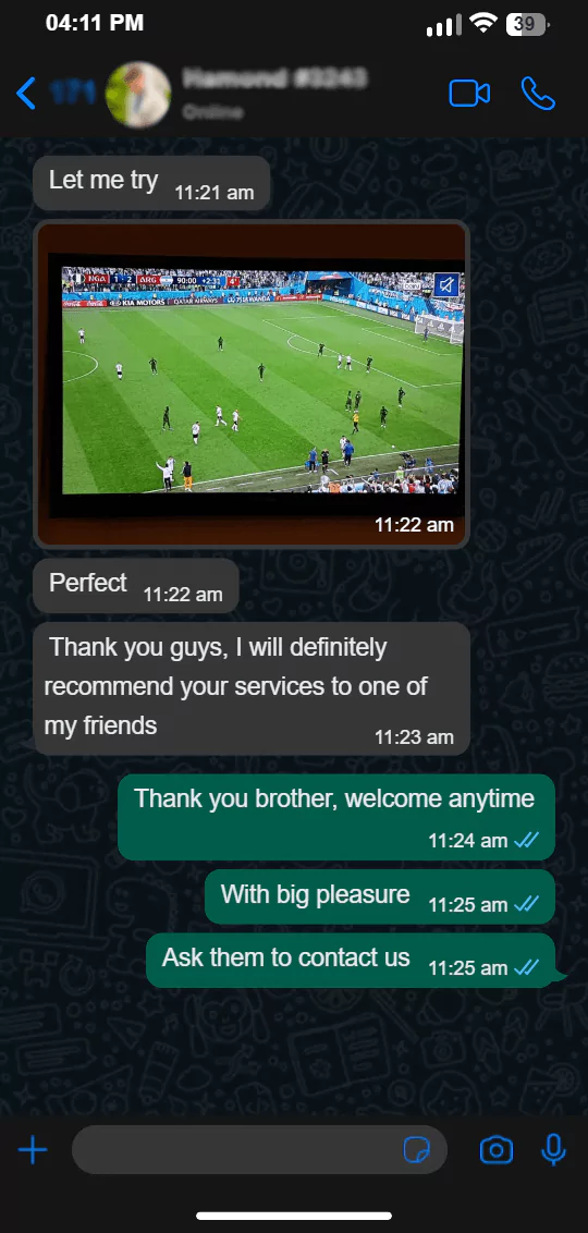 WhatsApp conversation - customer review