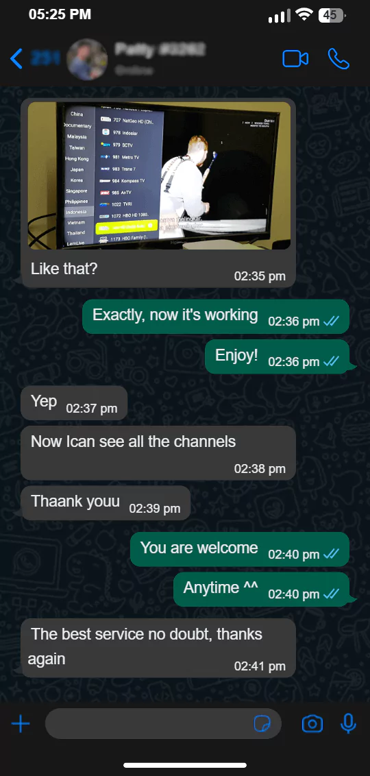 WhatsApp conversation - customer review